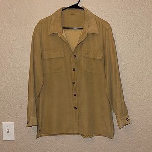 Tan Suede Long Sleeve Button Up Blouse / Shacket